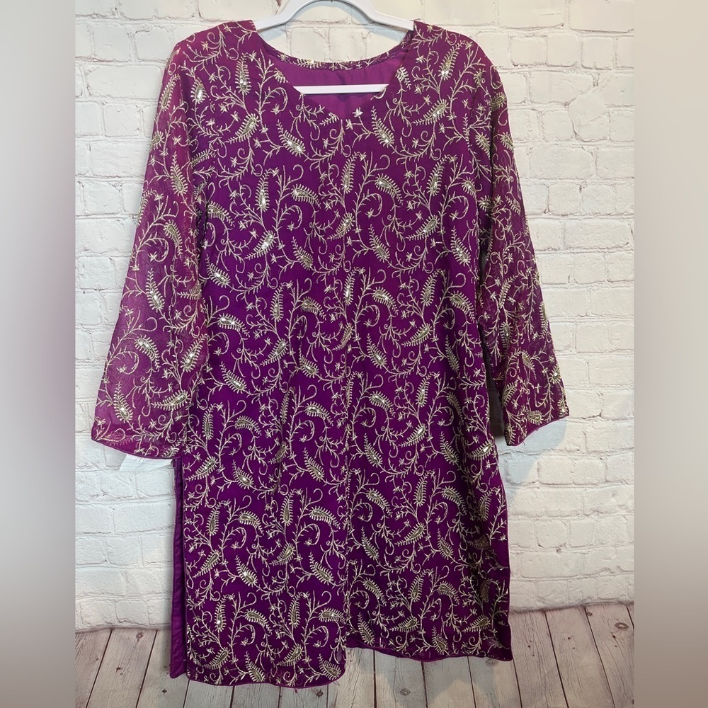 New Embroidered Kurta Tunic Colorful Vibrant Sequin, handmade sz M, NEW